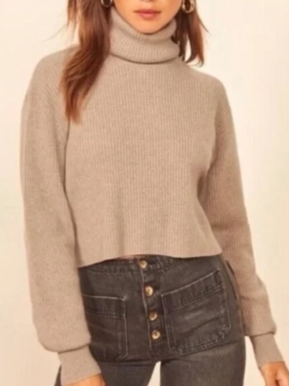 Reformation Luisa Cashmere Turtleneck Sweater in Camel - Small